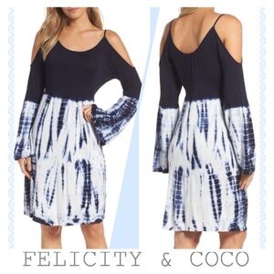 TYE DYE/ NAVY COLD SHOULDER DRESS